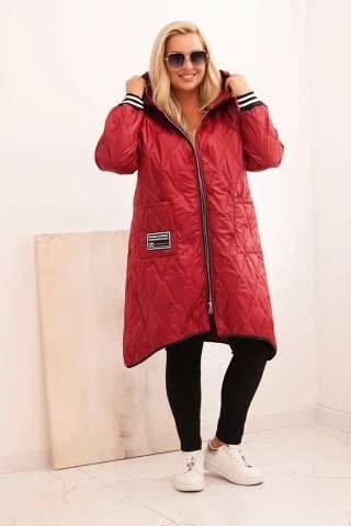 Kurtka damska Plus Size pikowana z kapturem i sportowymi mankietami bordowa – Stylowy Wieszak