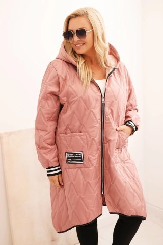 Kurtka damska Plus Size pikowana z kapturem i sportowymi mankietami ciemny pudrowy róż – Stylowy Wieszak