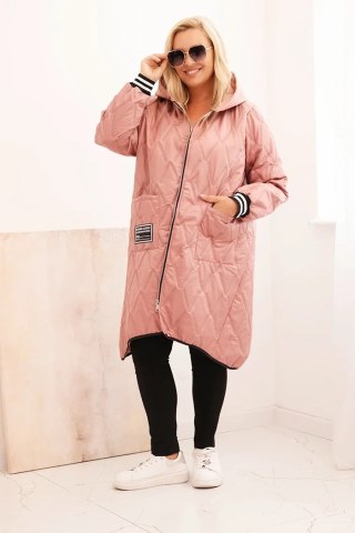 Kurtka damska Plus Size pikowana z kapturem i sportowymi mankietami ciemny pudrowy róż – Stylowy Wieszak