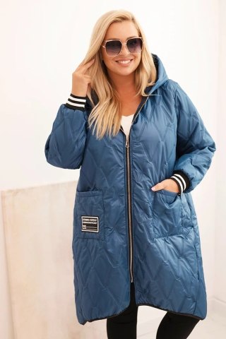 Kurtka damska Plus Size pikowana z kapturem i sportowymi mankietami jeansowa – Stylowy Wieszak