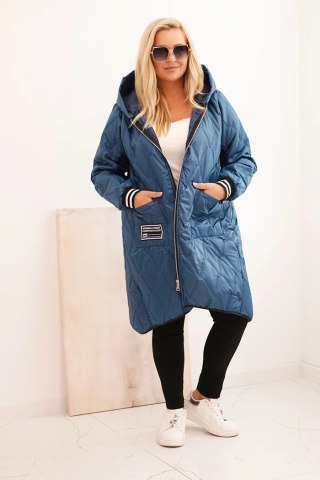 Kurtka damska Plus Size pikowana z kapturem i sportowymi mankietami jeansowa – Stylowy Wieszak
