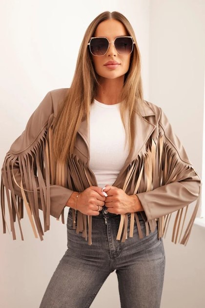 Kurtka damska boho z eko skóry z frędzlami – fango