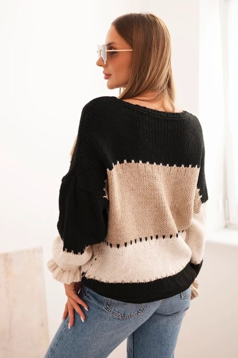 Ciepły sweter damski włoskiej produkcji czarno-camelowy