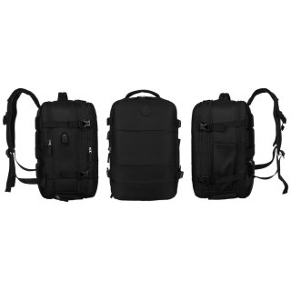 Czarny plecak podróżny Peterson 24L – 3 komory, port USB, komora na buty