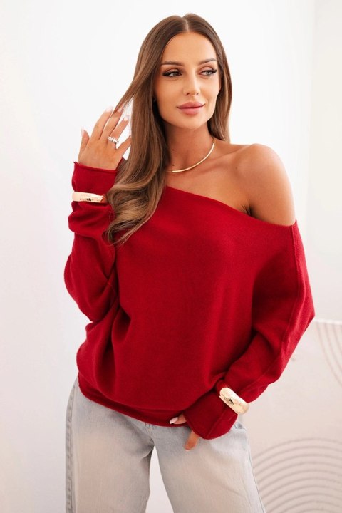 Elegancki sweter damski bordowy oversize z wiskozy nietoperz