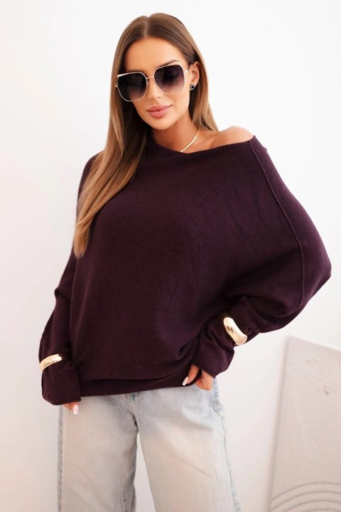 Modny sweter damski oversize ciemny fioletowy z wiskozy nietoperz