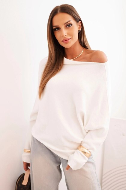 Sweter damski ecru oversize nietoperz asymetryczny wiskozowy – Stylowy Wieszak