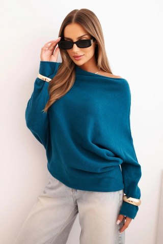 Sweter damski morski oversize nietoperz asymetryczny wiskozowy – Stylowy Wieszak