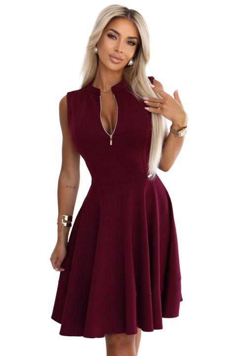 573-4 Ekskluzywna sukienka z rozkloszowanym dołem i zamkiem - bordowa - XL