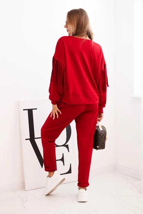Komplet damski bordowy z frędzlami oversize elegancki włoski – Stylowy Wieszak