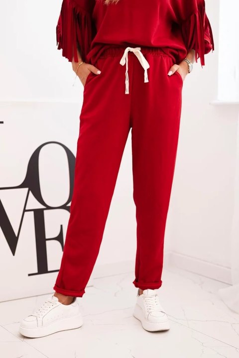 Komplet damski bordowy z frędzlami oversize elegancki włoski – Stylowy Wieszak