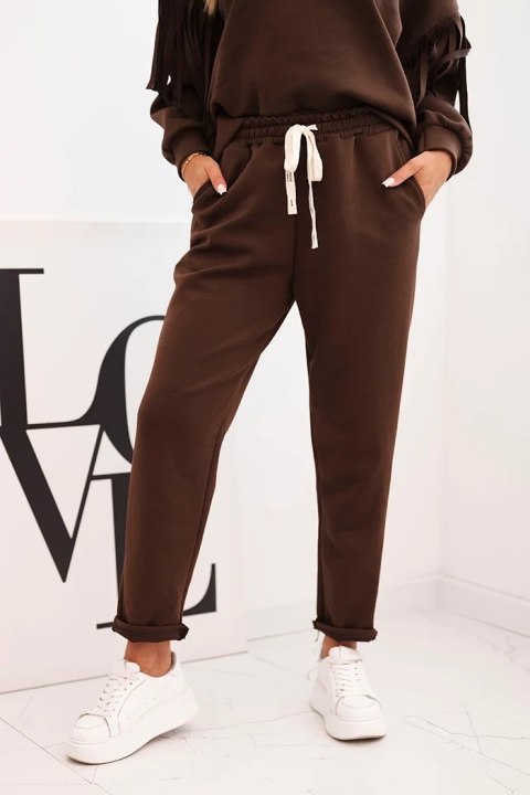 Komplet damski brązowy z frędzlami oversize elegancki włoski – Stylowy Wieszak