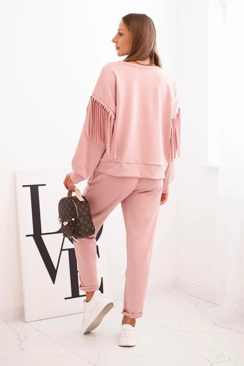 Komplet damski ciemny pudrowy róż z frędzlami oversize włoski – Stylowy Wieszak