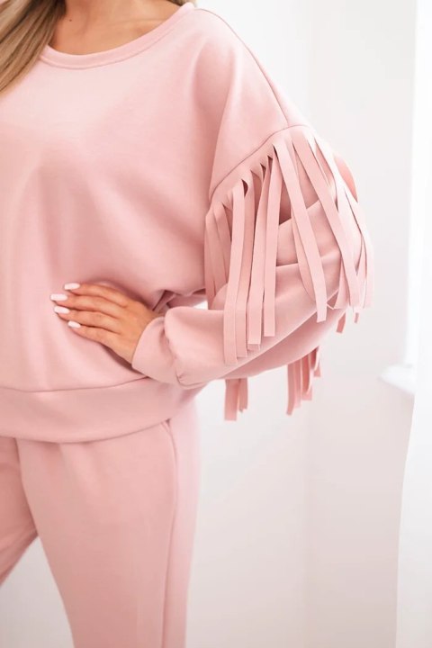 Komplet damski ciemny pudrowy róż z frędzlami oversize włoski – Stylowy Wieszak