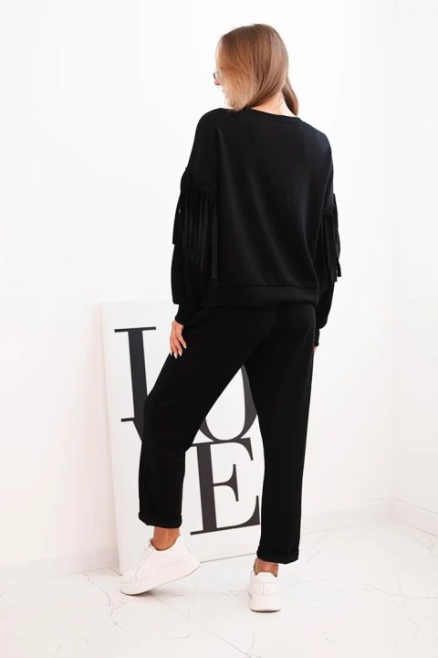 Komplet damski czarny z frędzlami oversize elegancki włoski – Stylowy Wieszak