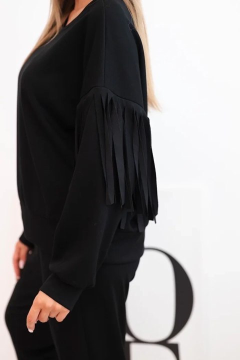 Komplet damski czarny z frędzlami oversize elegancki włoski – Stylowy Wieszak