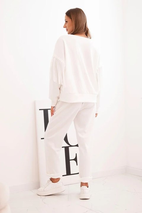 Komplet damski ecru z frędzlami oversize elegancki włoski – Stylowy Wieszak