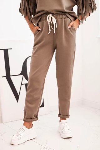 Komplet damski fango z frędzlami oversize elegancki włoski – Stylowy Wieszak