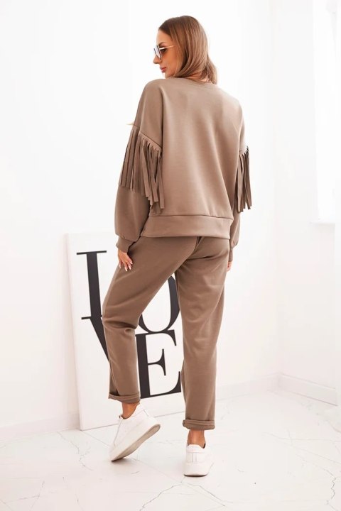 Komplet damski fango z frędzlami oversize elegancki włoski – Stylowy Wieszak