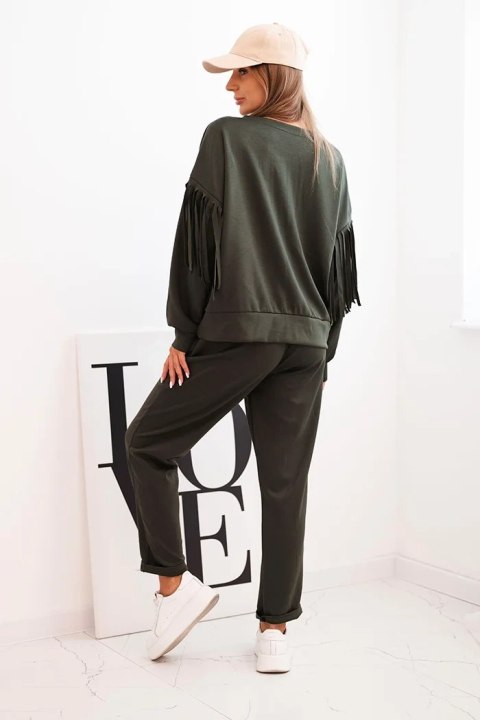 Komplet damski khaki z frędzlami oversize elegancki włoski – Stylowy Wieszak