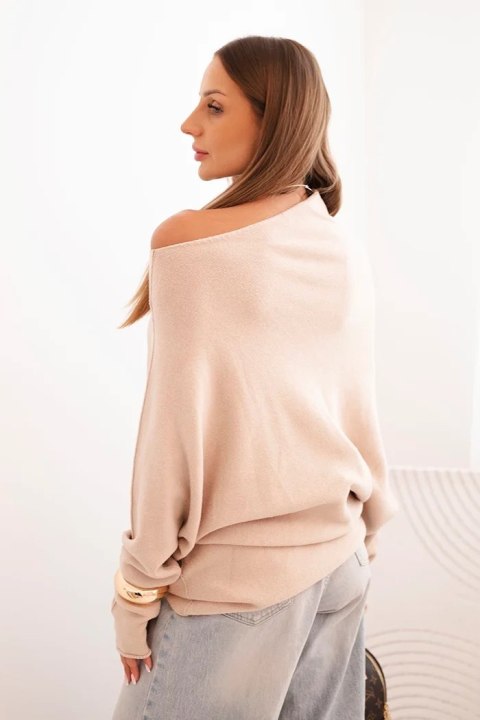 Sweter damski beżowy oversize nietoperz asymetryczny wiskozowy – Stylowy Wieszak