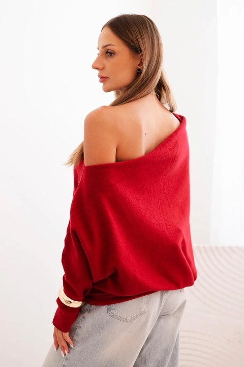 Sweter damski bordowy oversize nietoperz asymetryczny wiskozowy – Stylowy Wieszak