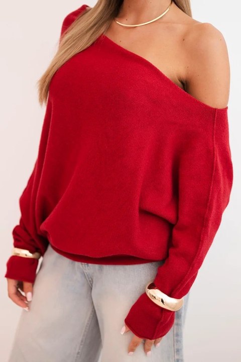 Sweter damski bordowy oversize nietoperz asymetryczny wiskozowy – Stylowy Wieszak