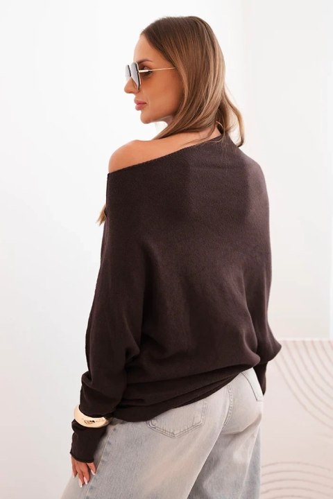 Sweter damski brązowy oversize nietoperz asymetryczny wiskozowy – Stylowy Wieszak
