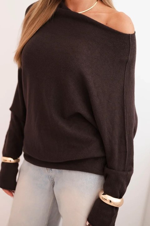 Sweter damski brązowy oversize nietoperz asymetryczny wiskozowy – Stylowy Wieszak