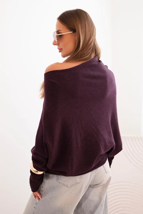 Sweter damski ciemny fioletowy oversize nietoperz asymetryczny wiskozowy – Stylowy Wieszak
