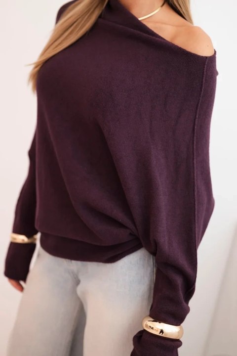 Sweter damski ciemny fioletowy oversize nietoperz asymetryczny wiskozowy – Stylowy Wieszak