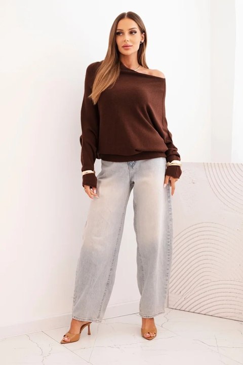 Sweter damski czekoladowy oversize nietoperz asymetryczny wiskozowy – Stylowy Wieszak