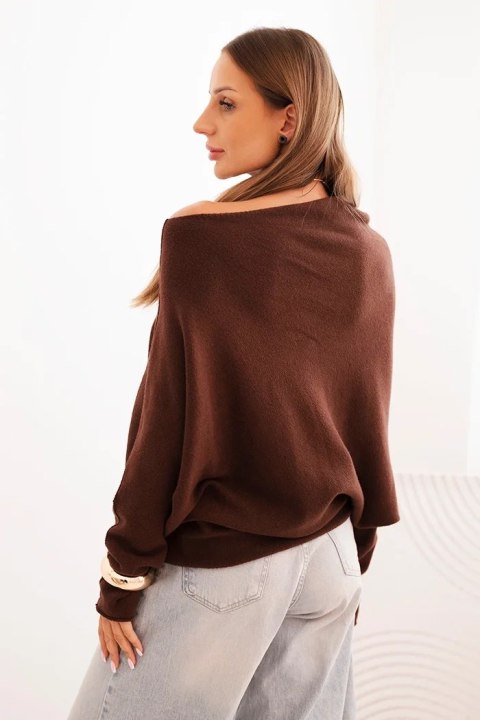 Sweter damski czekoladowy oversize nietoperz asymetryczny wiskozowy – Stylowy Wieszak