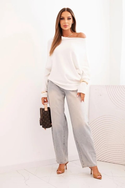 Sweter damski ecru oversize nietoperz asymetryczny wiskozowy – Stylowy Wieszak