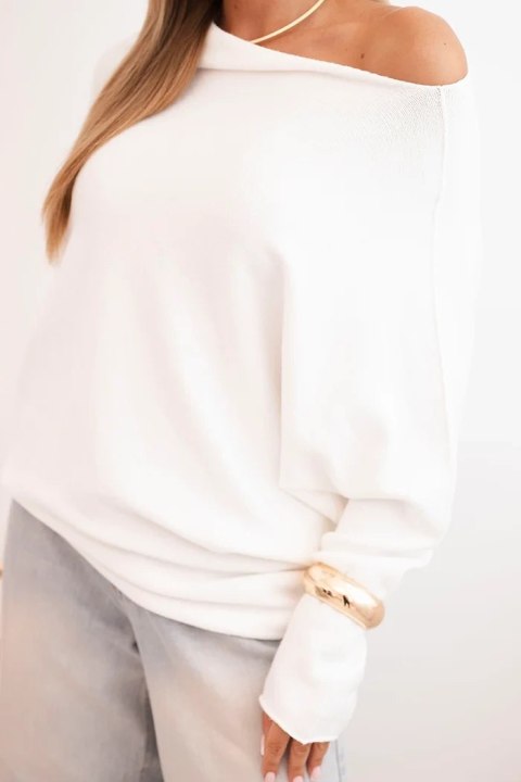 Sweter damski ecru oversize nietoperz asymetryczny wiskozowy – Stylowy Wieszak