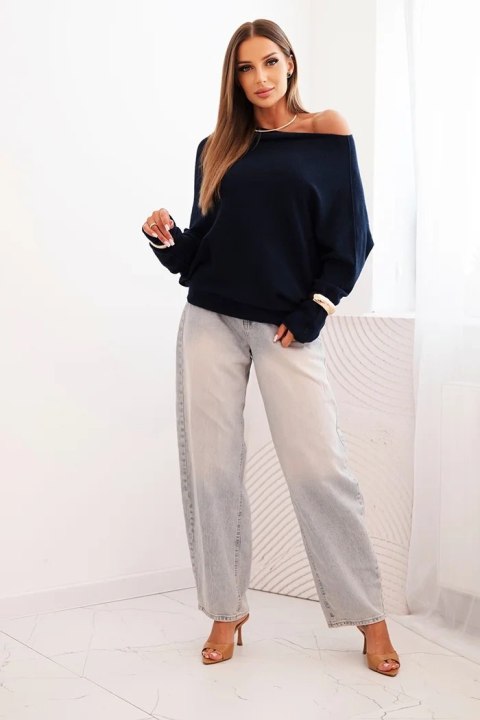 Sweter damski granatowy oversize nietoperz asymetryczny wiskozowy – Stylowy Wieszak