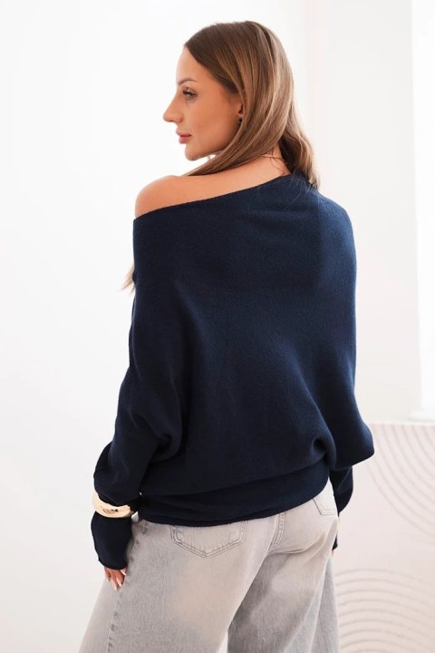 Sweter damski granatowy oversize nietoperz asymetryczny wiskozowy – Stylowy Wieszak