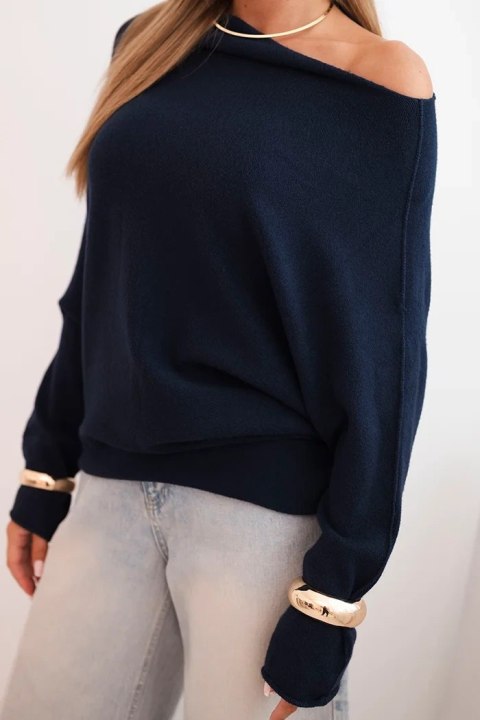 Sweter damski granatowy oversize nietoperz asymetryczny wiskozowy – Stylowy Wieszak