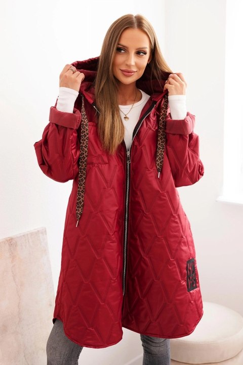 Kurtka damska Plus Size pikowana z kapturem HOPE – kolor bordowy