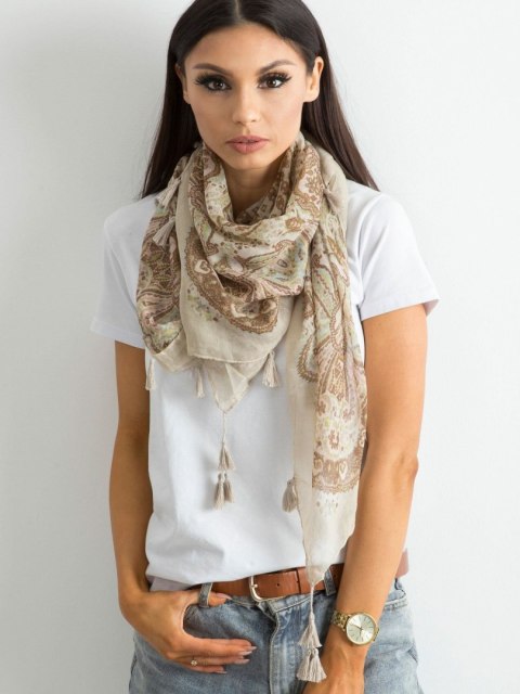 Beżowa chusta damska z frędzlami z wiskozy