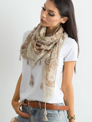Beżowa chusta damska z frędzlami – 100% wiskoza, 110×110 cm