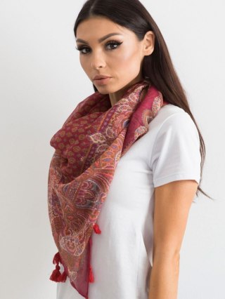 Bordowa chusta damska z frędzlami – 100% wiskoza, 110×110 cm