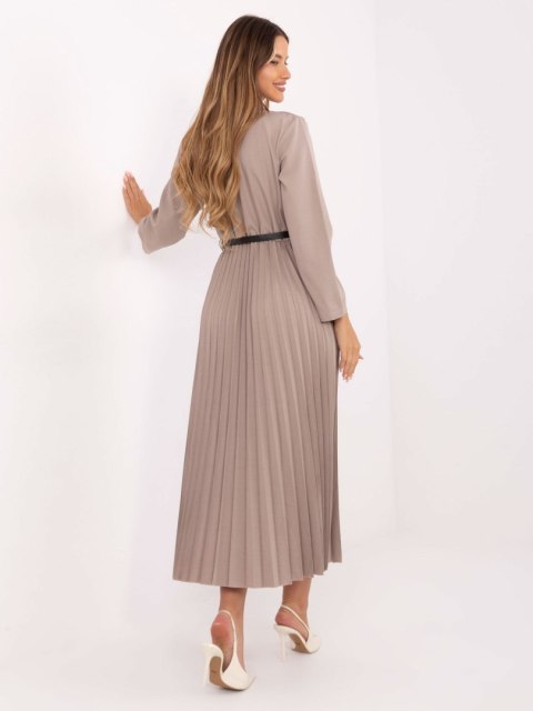 Ciemno beżowa sukienka maxi wizytowa z marynarkową górą ITALY MODA – Stylowy Wieszak