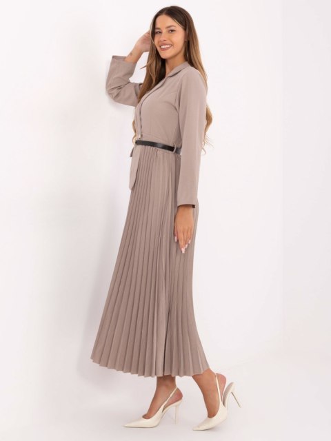 Sukienka damska elegancka maxi ciemny beż plisowana – Stylowy Wieszak
