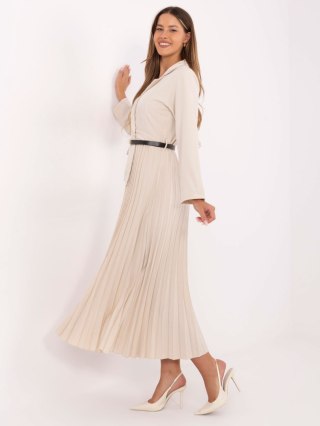 Jasnobeżowa wizytowa sukienka maxi z paskiem ITALY MODA – Stylowy Wieszak