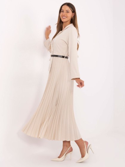 Jasnobeżowa wizytowa sukienka maxi z paskiem ITALY MODA – Stylowy Wieszak