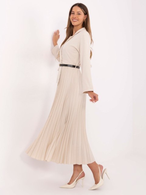 Jasnobeżowa wizytowa sukienka maxi z paskiem ITALY MODA – Stylowy Wieszak
