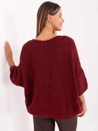 Bordowy sweter oversize z dekoltem V i rękawem 3/4 ITALY MODA – Stylowy Wieszak