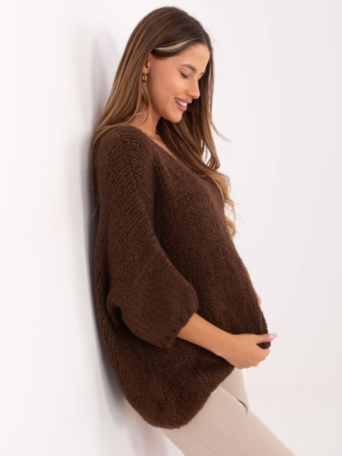 Sweter damski brązowy oversize z dekoltem V – Stylowy Wieszak