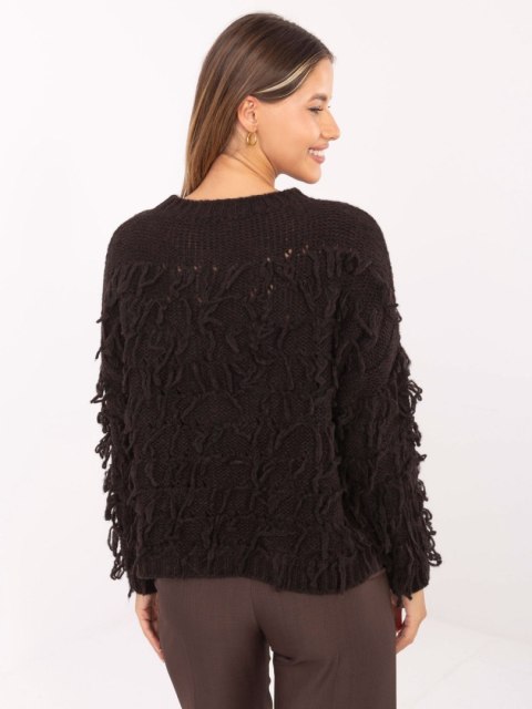 Oversize’owy sweter damski ciemnobrązowy RUE PARIS – Stylowy Wieszak